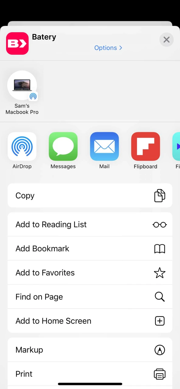 Add the Batery app to your iOS device's home screen.