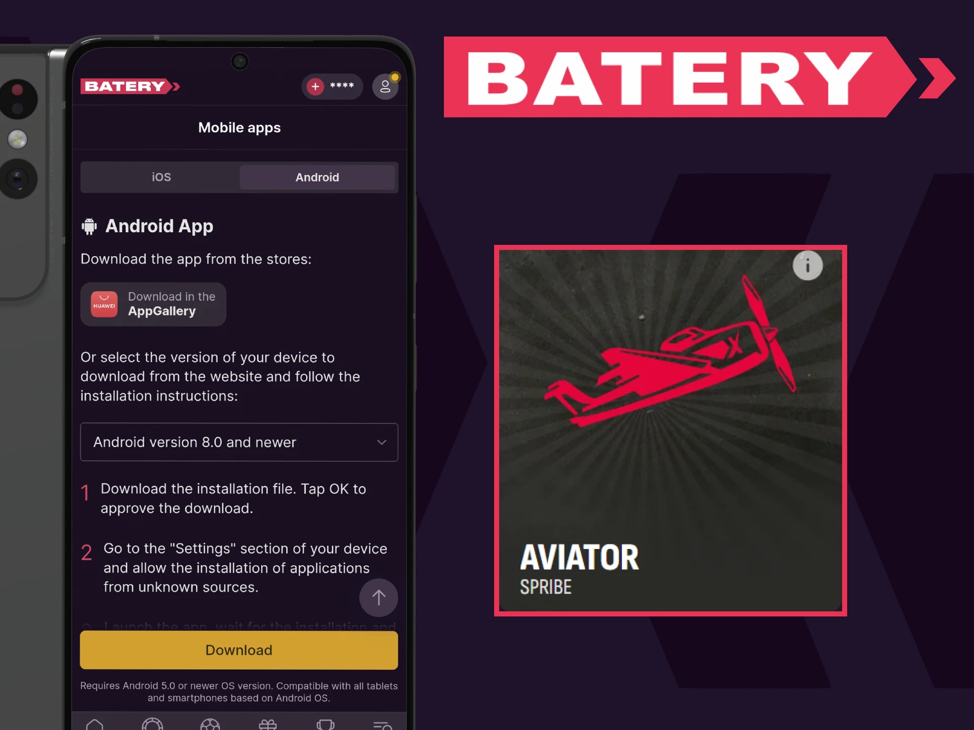 Download the Batery app to play Aviator on iOS.