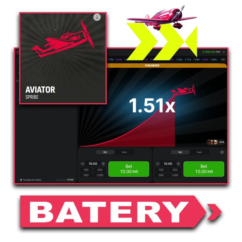For casino games on Batery, choose Aviator.