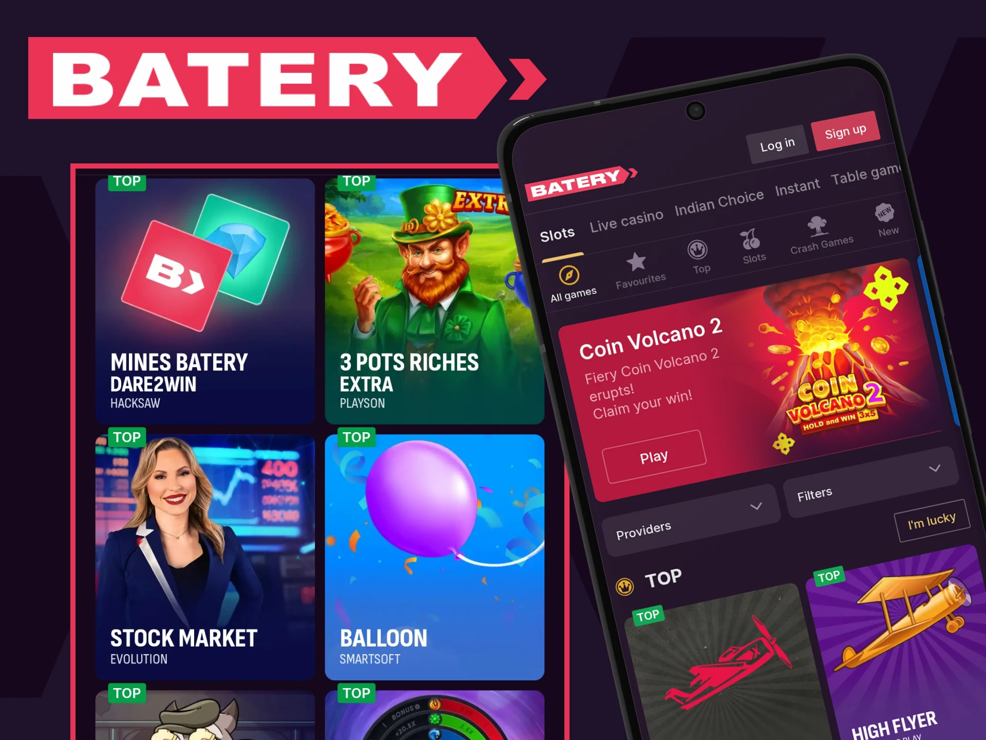 You can also use the Batery app on your smartphone to play casino games.