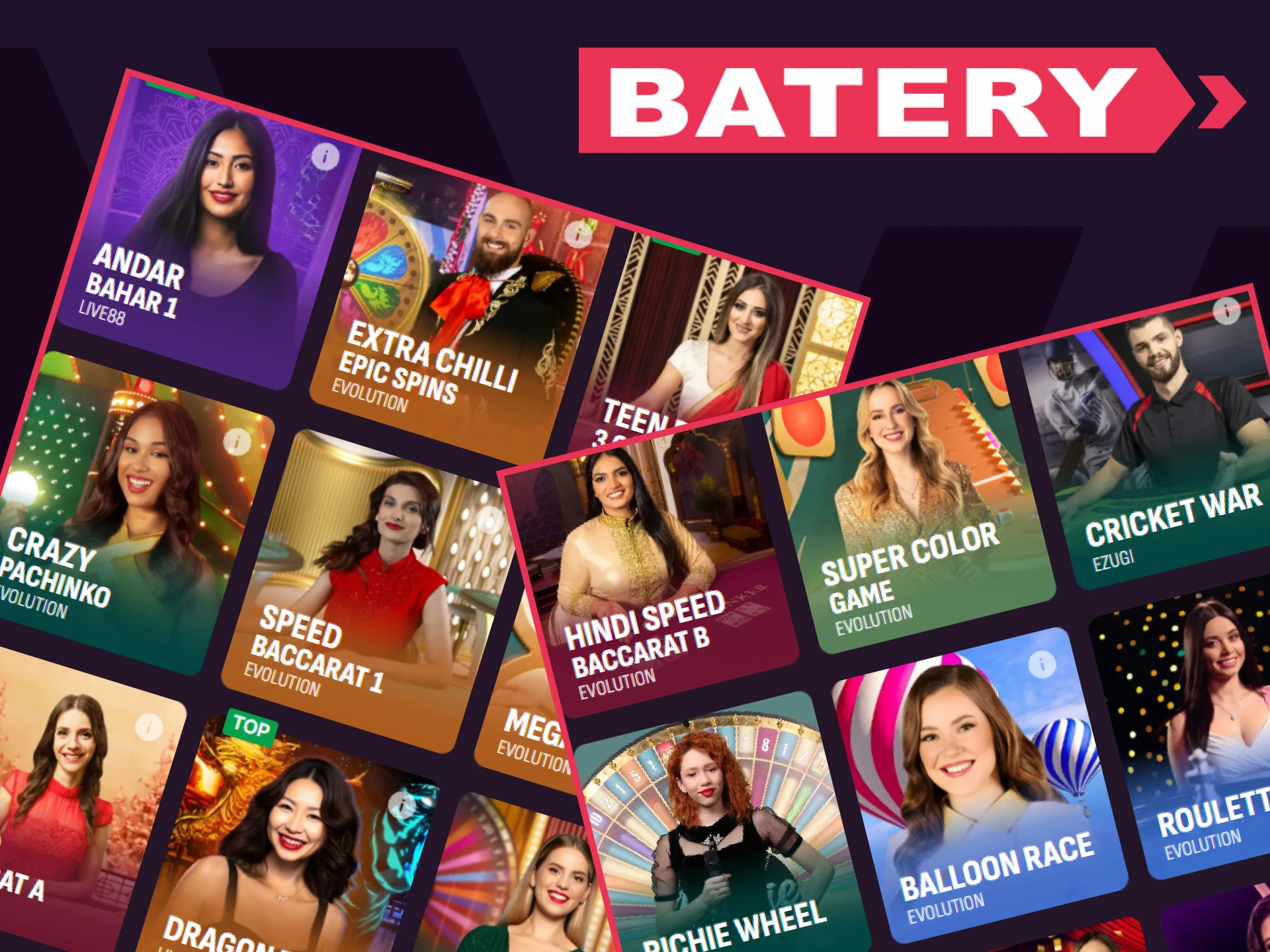 Check out the live casino section of the Batery website.