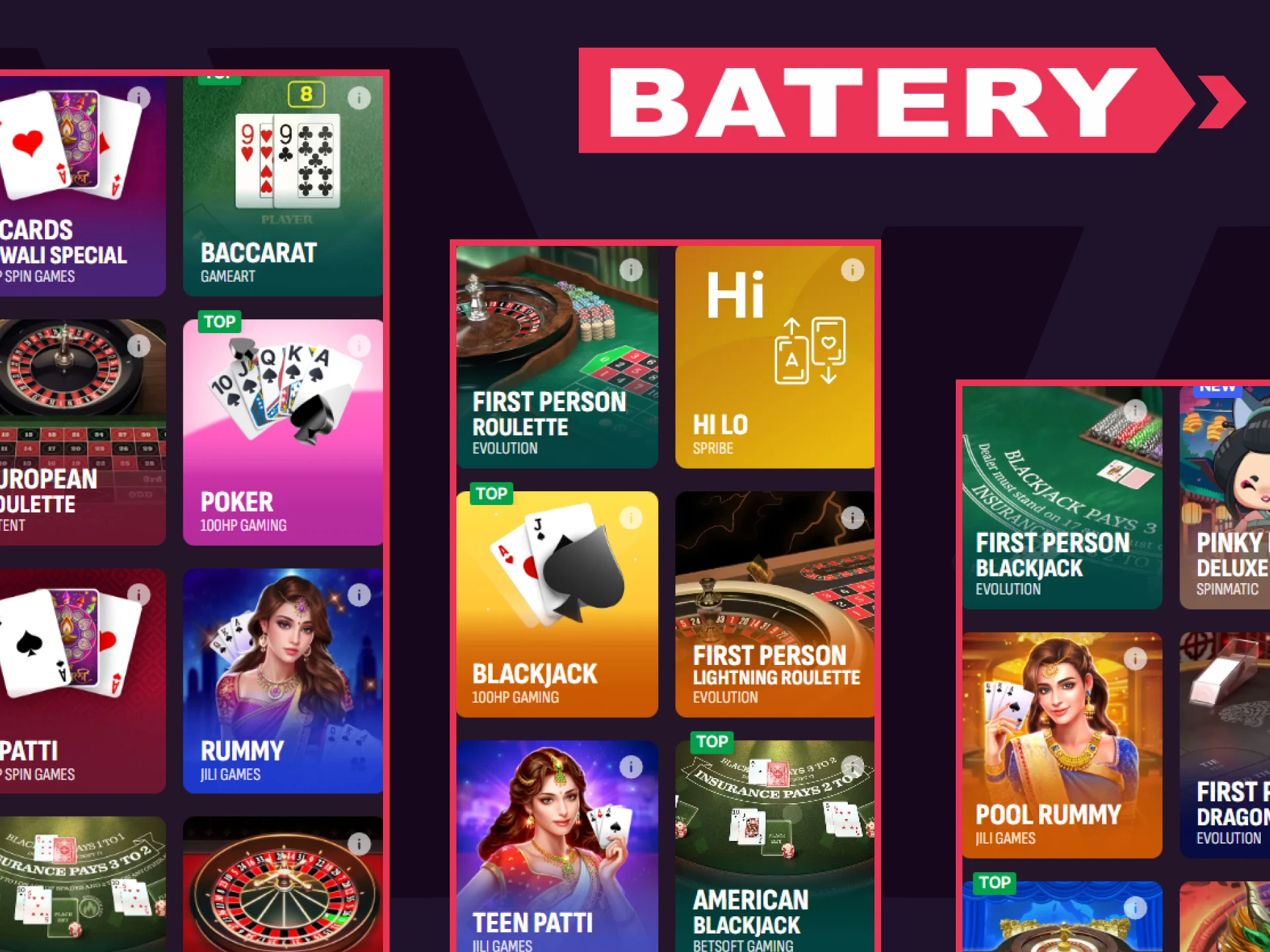 For games on the Batery website, choose table games.