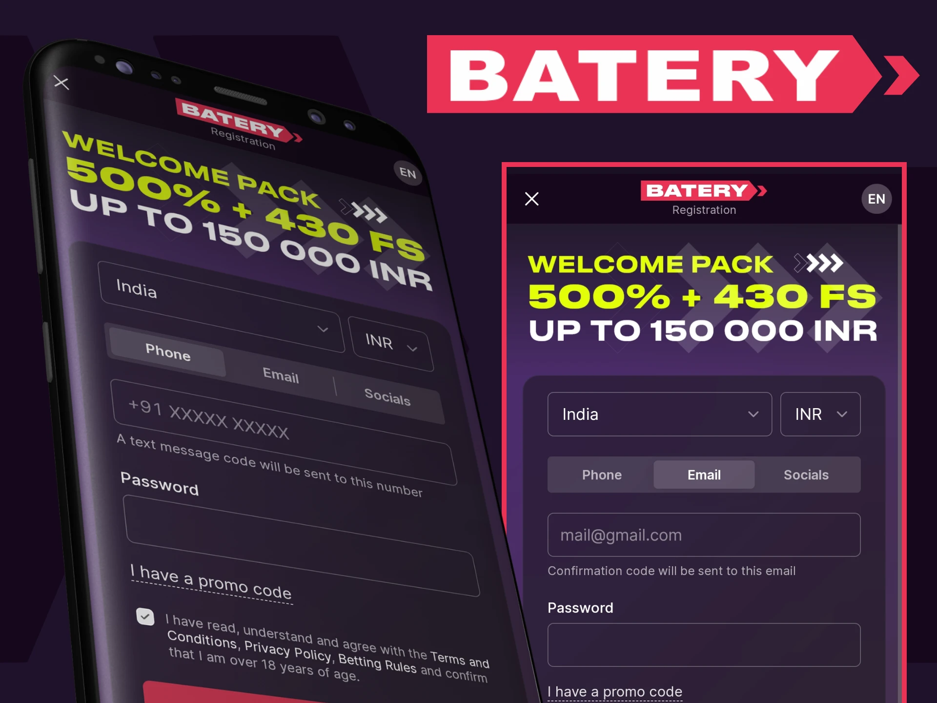 Use your smartphone to register on Batery.