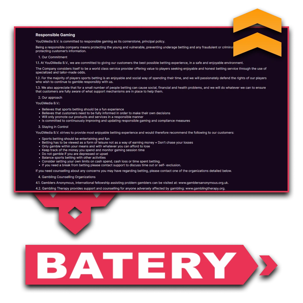 Approach games and bets on Batery responsibly.