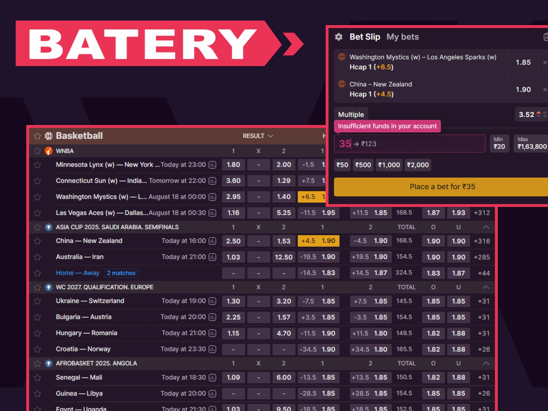 Basketball is the best choice for betting on Batery.
