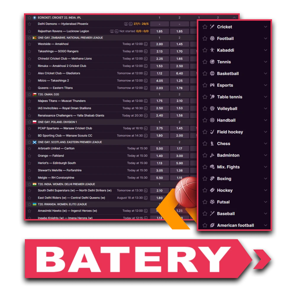 For sports and esports betting choose the Batery website.