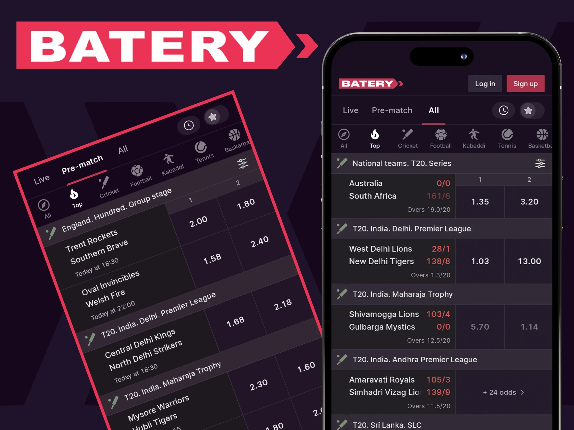 Use the Batery app for sports betting.